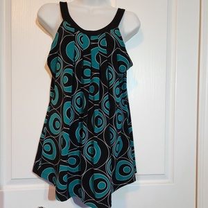 Teal and black round neck tank size L